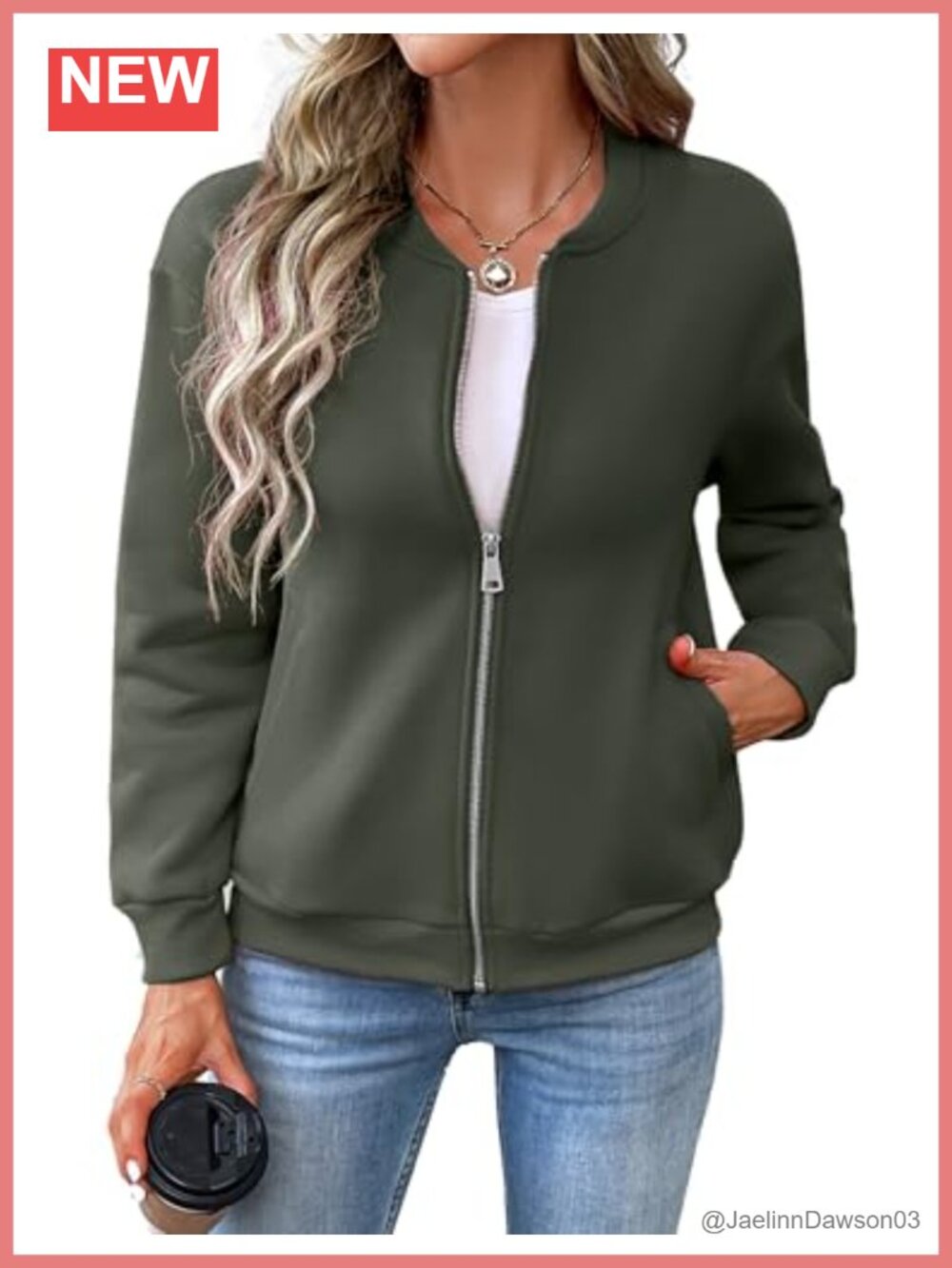 Womens Zip Up Bomber Jacket Long Sleeve Casual Coat with Pockets